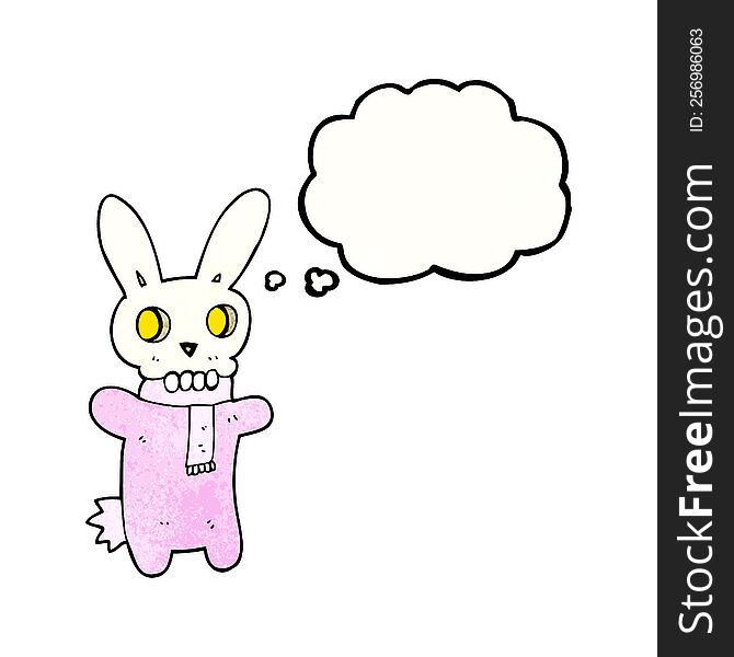 Thought Bubble Textured Cartoon Spooky Skull Rabbit