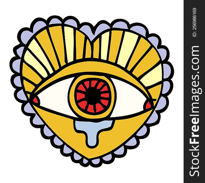 Cartoon Doodle Crying Eye Heart Tattoo Symbol
