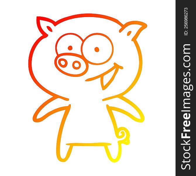 warm gradient line drawing of a cheerful pig cartoon