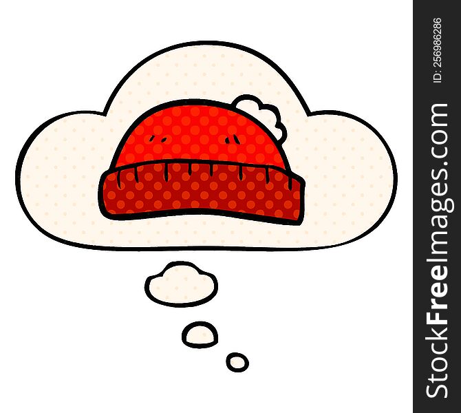 Cartoon Woolly Hat And Thought Bubble In Comic Book Style