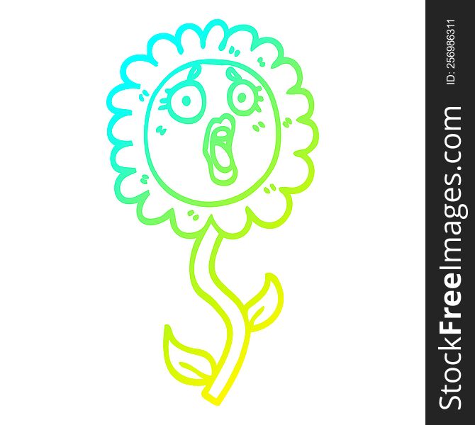 Cold Gradient Line Drawing Cartoon Shocked Sunflower