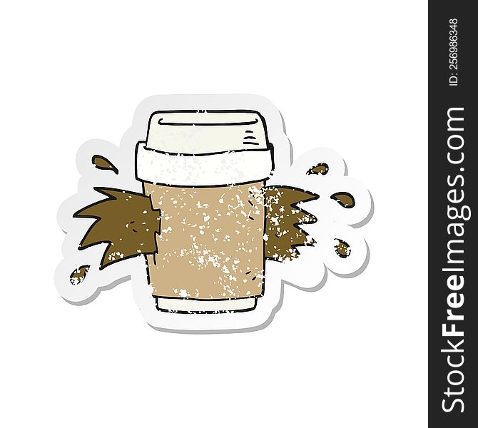 retro distressed sticker of a cartoon exploding coffee cup