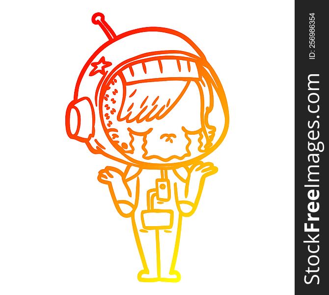 Warm Gradient Line Drawing Cartoon Crying Astronaut Girl