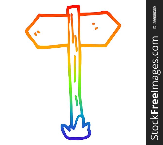 Rainbow Gradient Line Drawing Cartoon Sign Posts