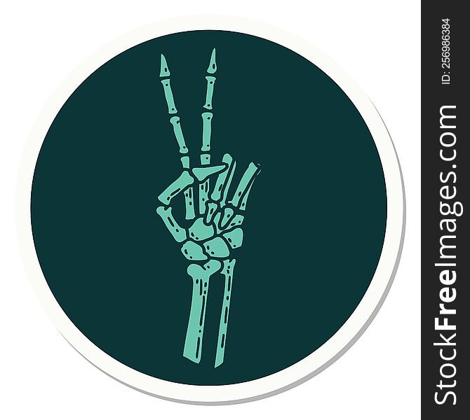 Tattoo Style Sticker Of A Skeleton Hand Giving A Peace Sign