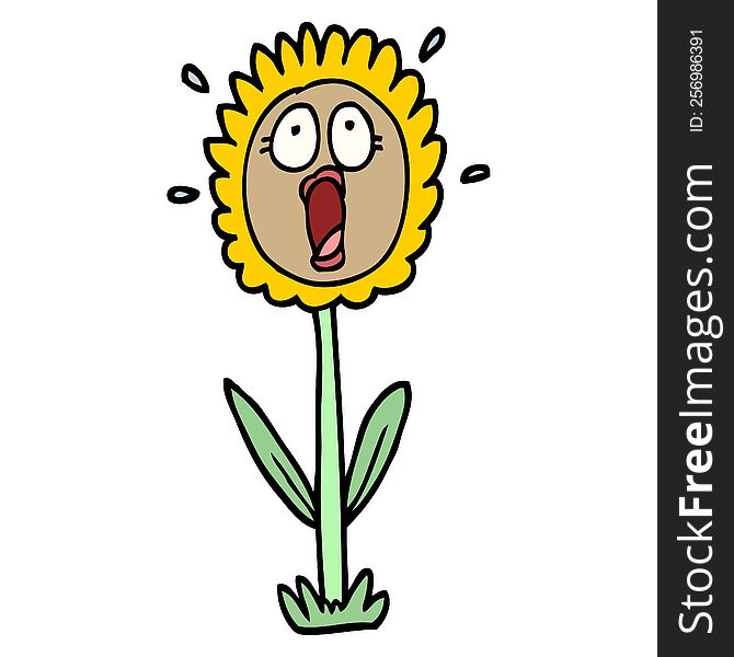 hand drawn doodle style cartoon shocked sunflower