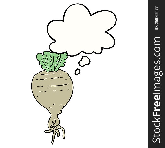 cartoon root vegetable with thought bubble. cartoon root vegetable with thought bubble
