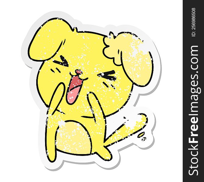 Distressed Sticker Cartoon Of Cute Kawaii Dog