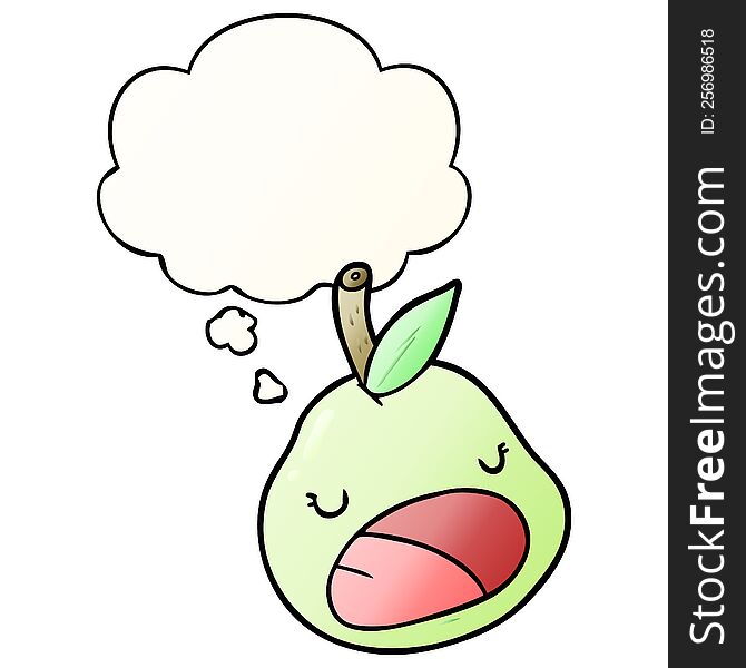 Cartoon Pear And Thought Bubble In Smooth Gradient Style