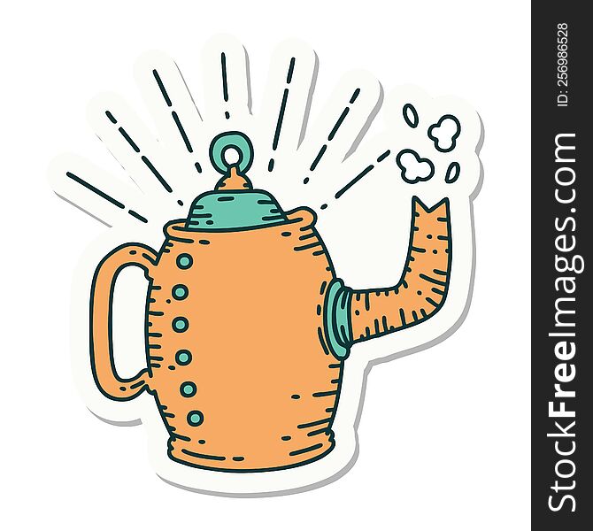 Sticker Of Tattoo Style Old Coffee Pot Steaming