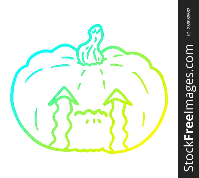 cold gradient line drawing of a cartoon crying halloween pumpkin
