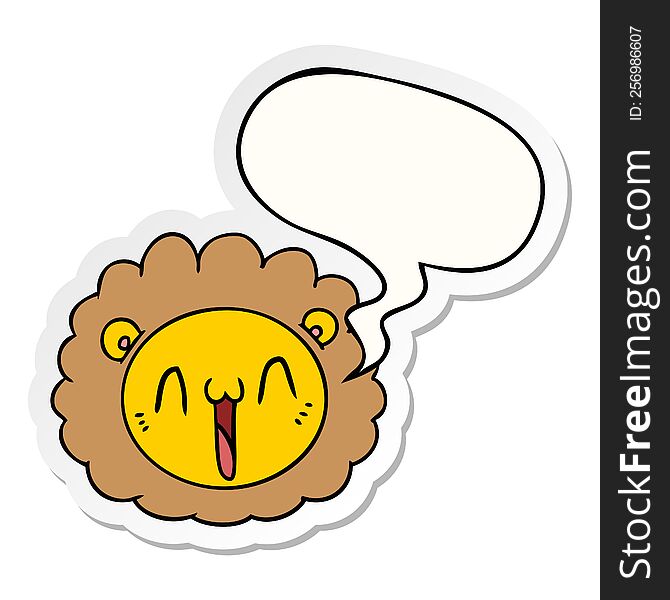 cartoon lion face with speech bubble sticker. cartoon lion face with speech bubble sticker