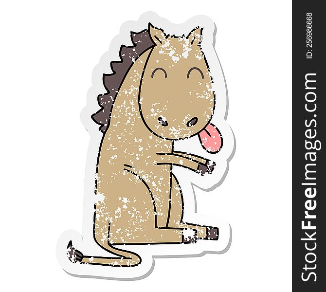 distressed sticker of a quirky hand drawn cartoon horse
