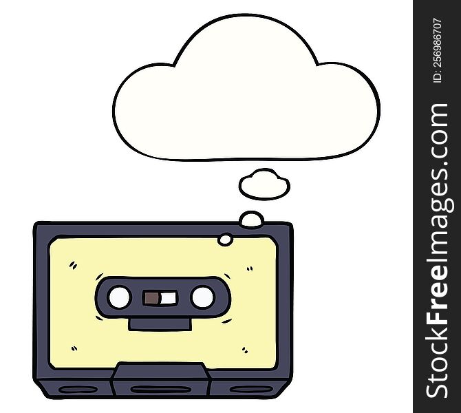 cartoon old cassette tape with thought bubble