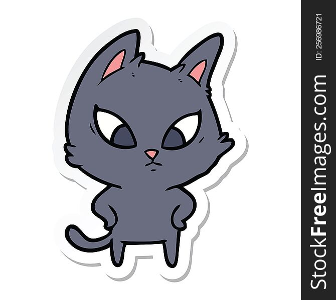 Sticker Of A Confused Cartoon Cat