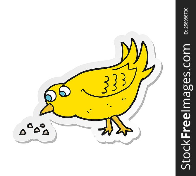 Sticker Of A Cartoon Bird Pecking Seeds