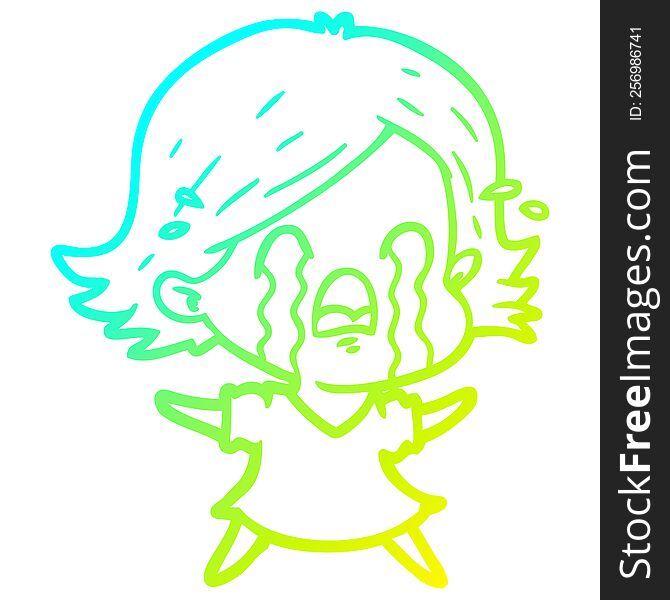 Cold Gradient Line Drawing Cartoon Woman Crying