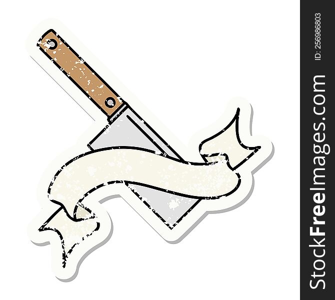 Grunge Sticker With Banner Of A Meat Cleaver