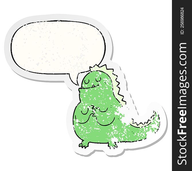 Cartoon Dinosaur And Speech Bubble Distressed Sticker