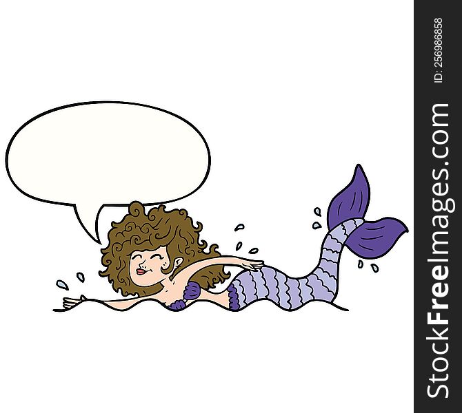 Cartoon Mermaid And Speech Bubble