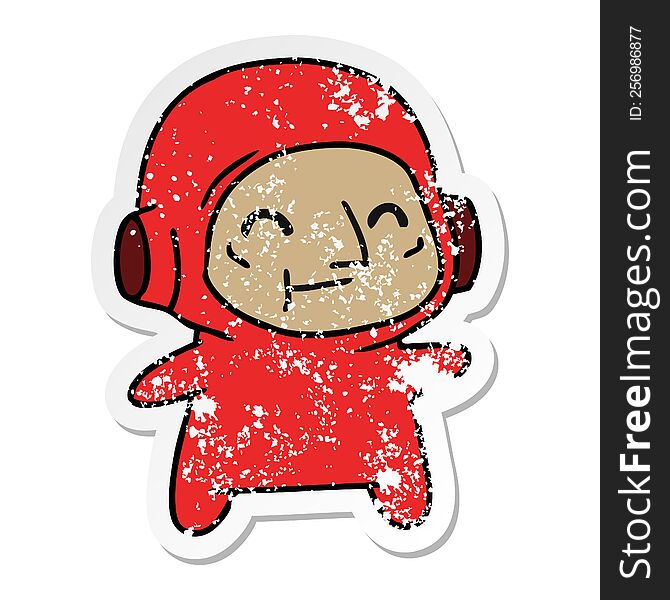 distressed sticker cartoon of an older astronaut