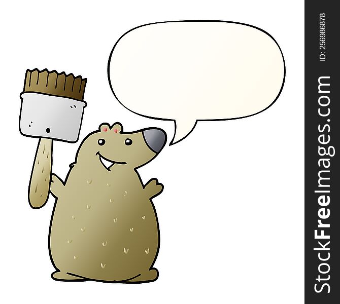 cartoon bear with paint brush with speech bubble in smooth gradient style. cartoon bear with paint brush with speech bubble in smooth gradient style