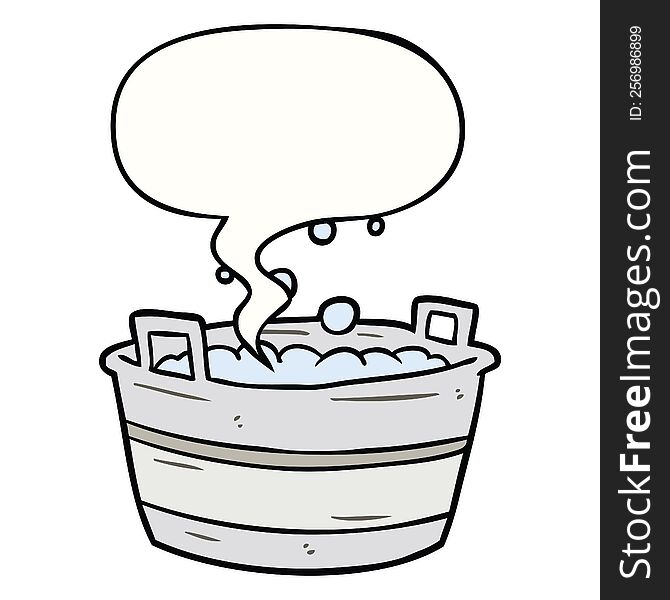 Cartoon Old Tin Bath Full Of Water And Speech Bubble