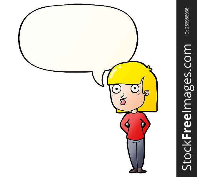 cartoon woman staring with speech bubble in smooth gradient style