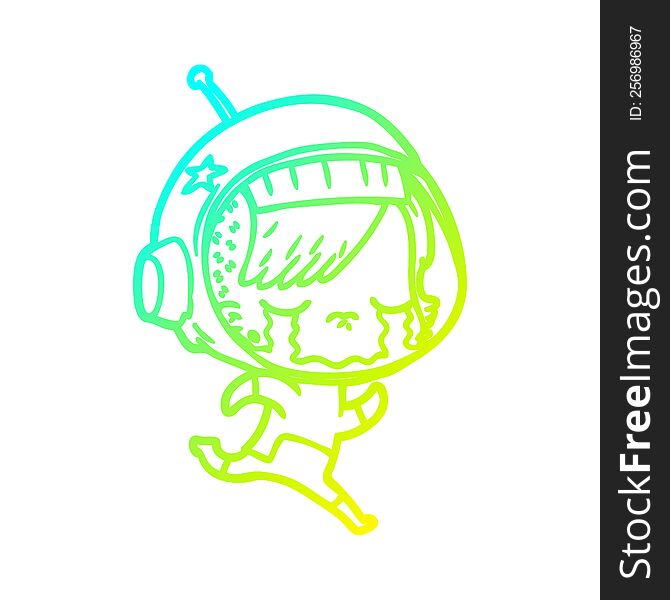 cold gradient line drawing cartoon crying astronaut girl