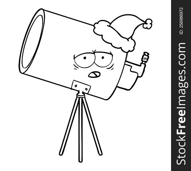 Line Drawing Of A Bored Telescope With Face Wearing Santa Hat