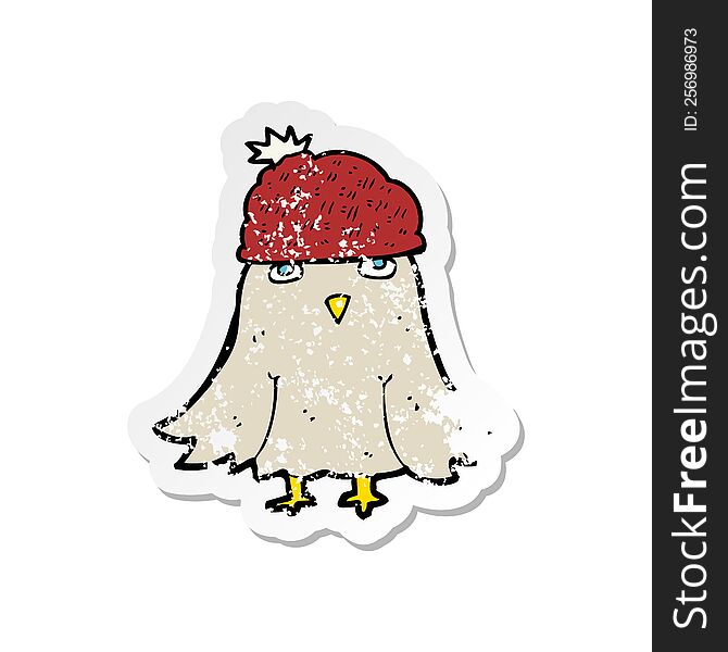 Retro Distressed Sticker Of A Cartoon Owl Wearing Hat