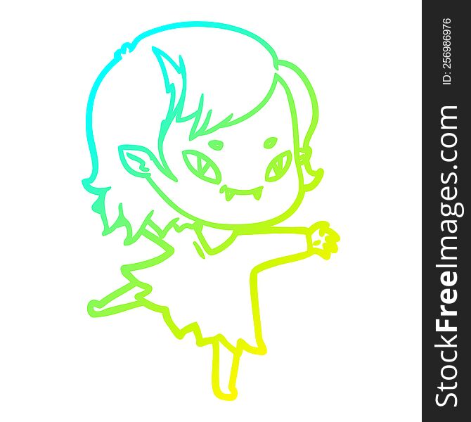 Cold Gradient Line Drawing Cartoon Friendly Vampire Girl