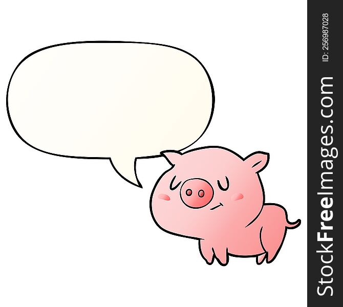 Cute Cartoon Pig And Speech Bubble In Smooth Gradient Style