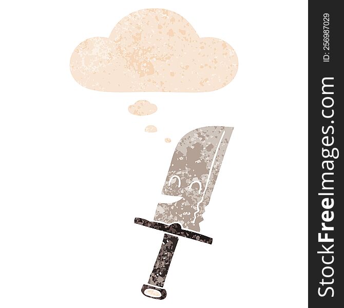Cartoon Knife And Thought Bubble In Retro Textured Style