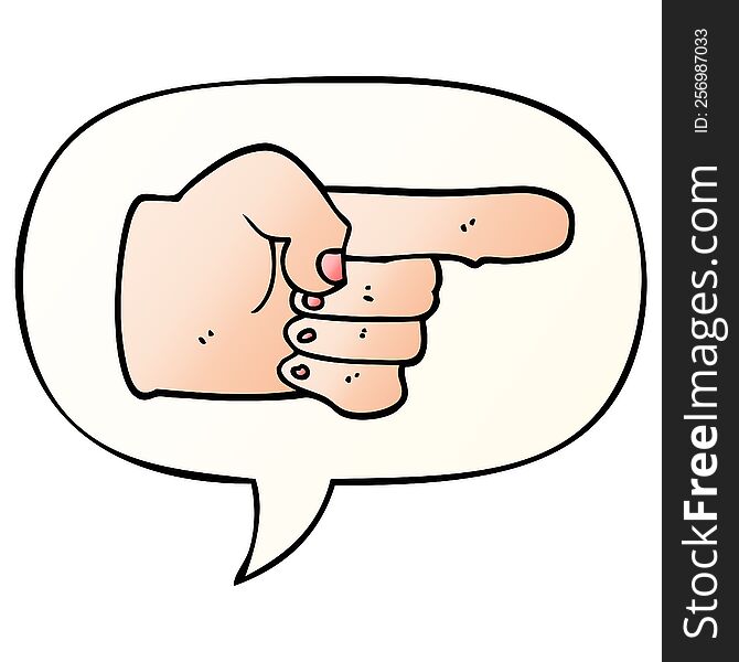 cartoon pointing hand with speech bubble in smooth gradient style