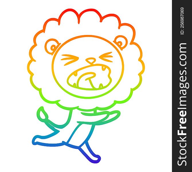 Rainbow Gradient Line Drawing Cartoon Running Lion