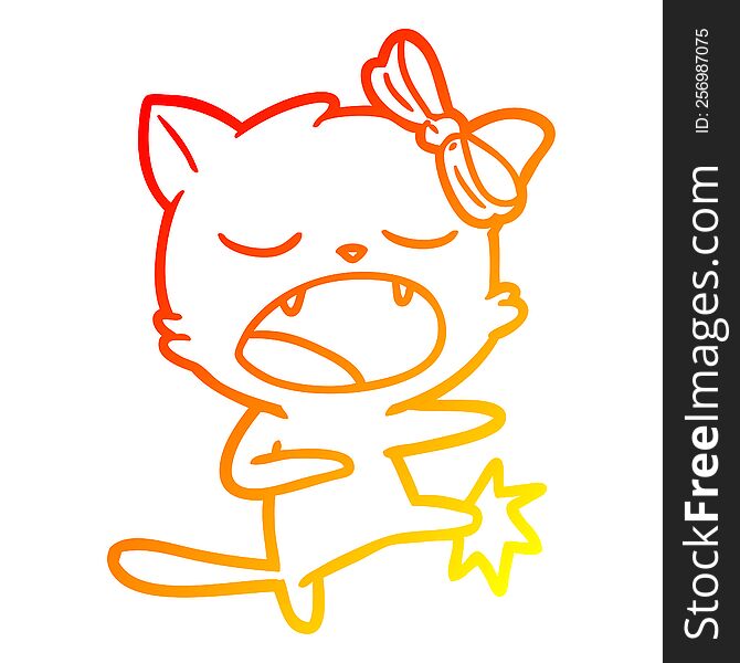warm gradient line drawing of a cartoon kicking cat