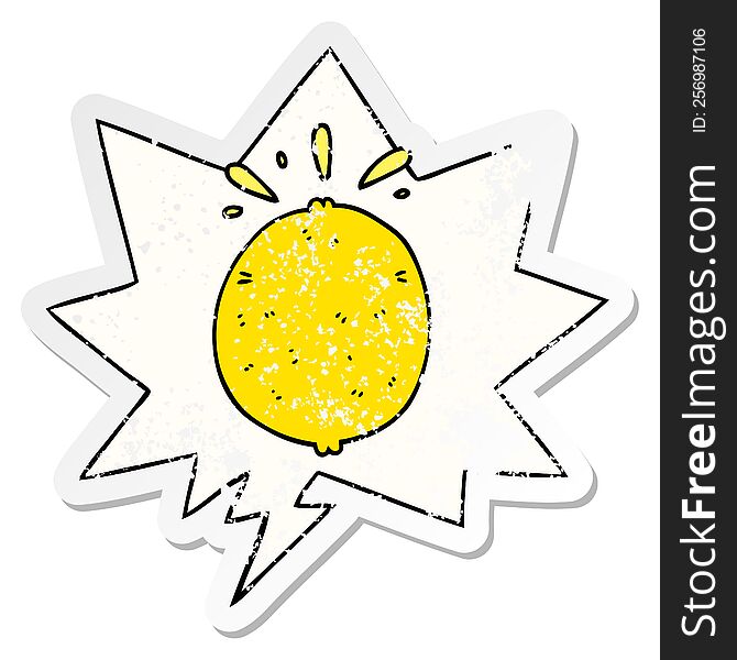 Cartoon Lemon And Speech Bubble Distressed Sticker