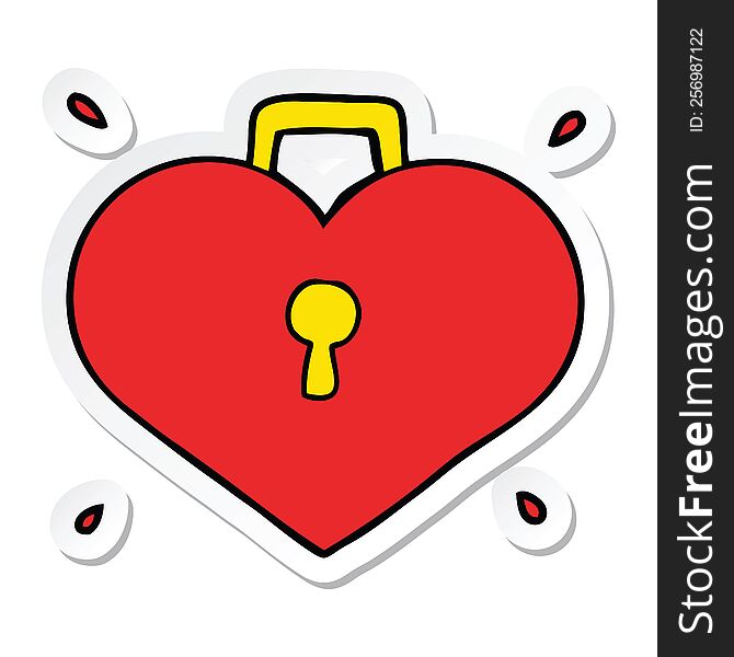sticker of a cartoon love heart with lock