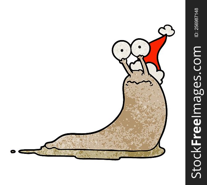 Textured Cartoon Of A Slug Wearing Santa Hat