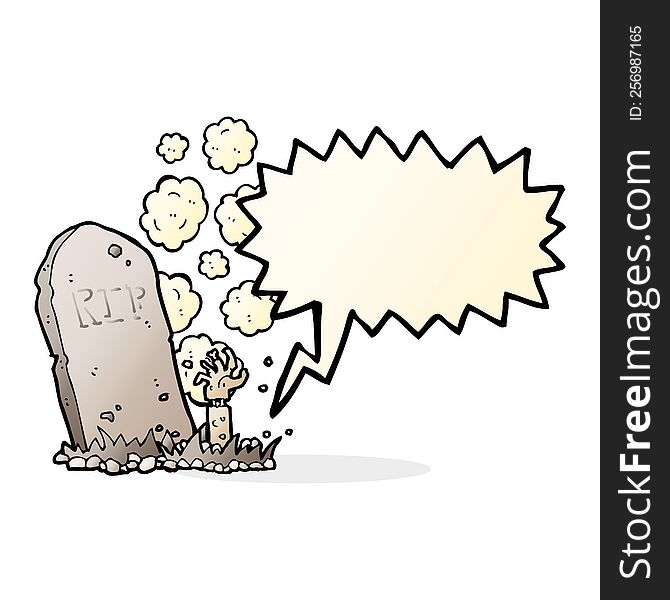 Cartoon Zombie Rising From Grave With Speech Bubble