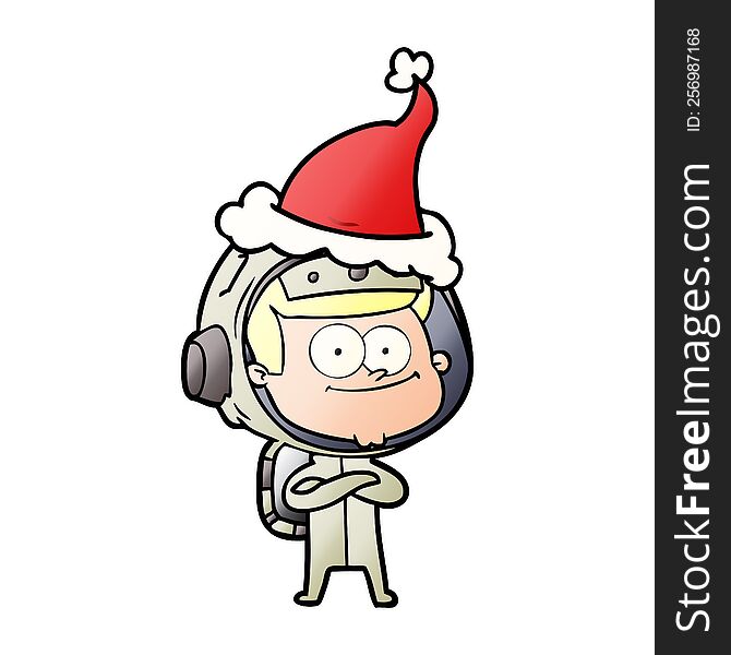 Happy Astronaut Gradient Cartoon Of A Wearing Santa Hat