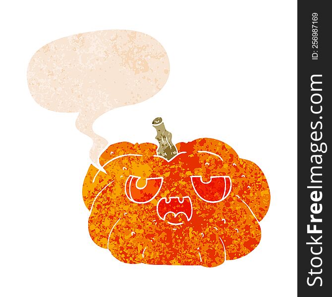 Cartoon Pumpkin And Speech Bubble In Retro Textured Style