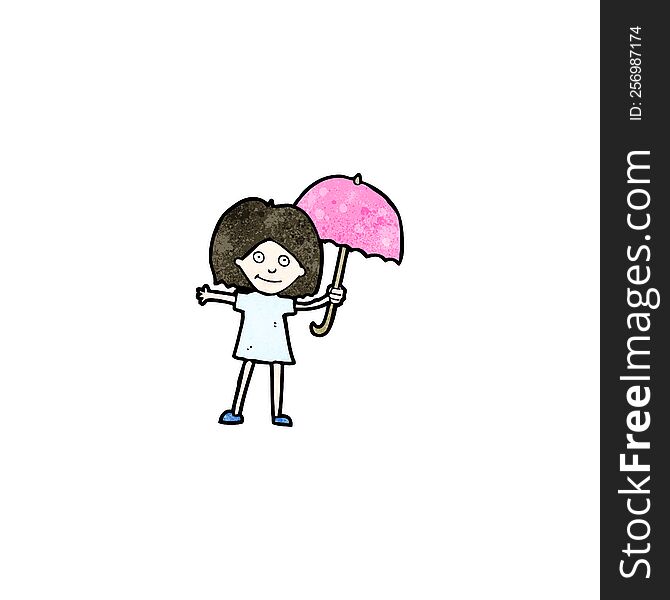 cartoon girl with umbrella