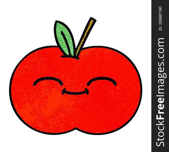 retro grunge texture cartoon of a red apple