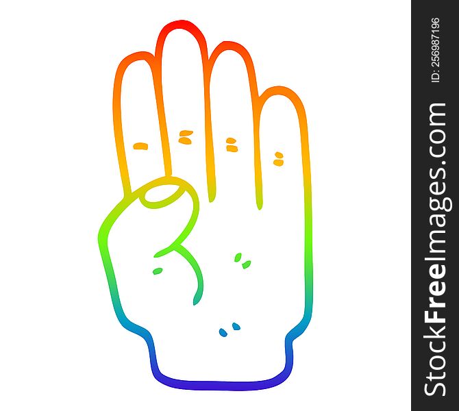 rainbow gradient line drawing of a cartoon hand