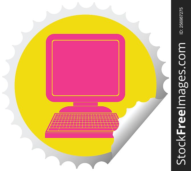 computer icon circular peeling sticker vector illustration. computer icon circular peeling sticker vector illustration
