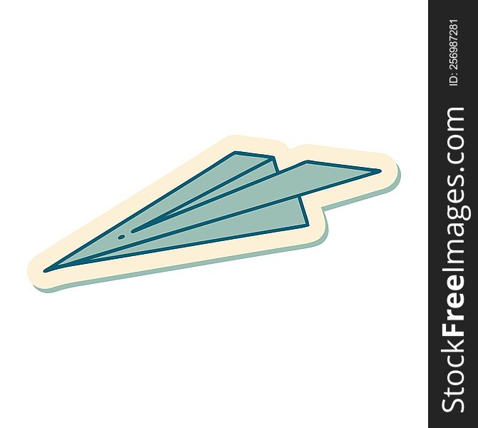 sticker of tattoo in traditional style of a paper airplane. sticker of tattoo in traditional style of a paper airplane