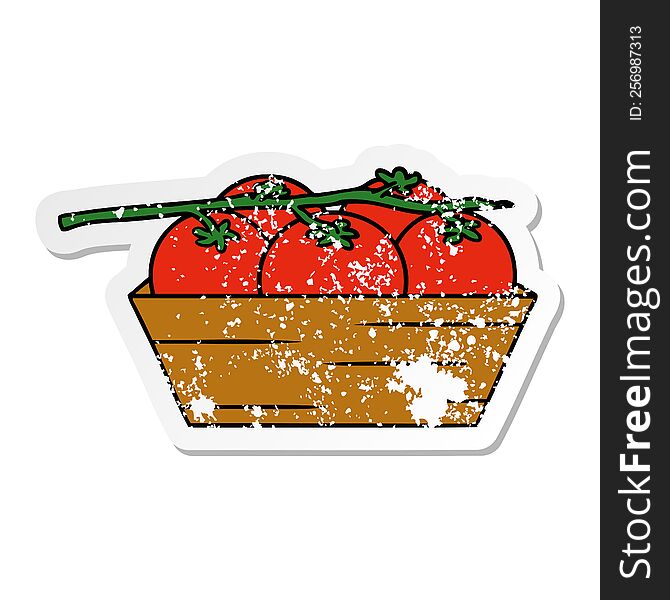 hand drawn distressed sticker cartoon doodle of a box of tomatoes