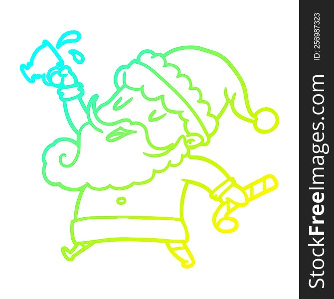 cold gradient line drawing of a santa claus with hot cocoa